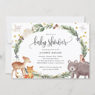 Invitación a Baby Shower de Animales de Winter Woo