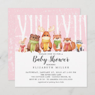 Invitación a Baby Shower de Animales de Winter Woo