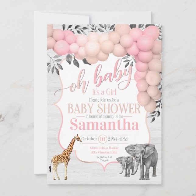 Invitación a Baby Shower de animales de zoológico  (Anverso)