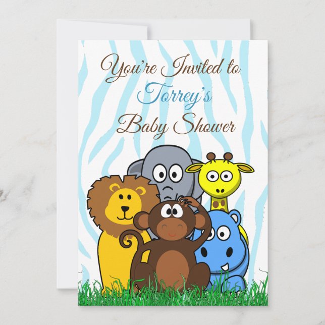 Invitación a Baby Shower de animales del zoológico (Anverso)