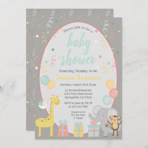 Invitación a Baby Shower de animales Fiestas cutos