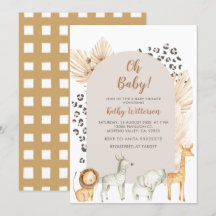 Invitación a Baby Shower de animales jungla