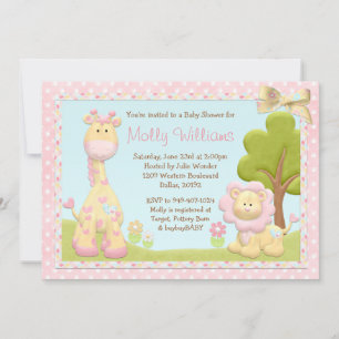 Invitación a Baby Shower de animales rosados