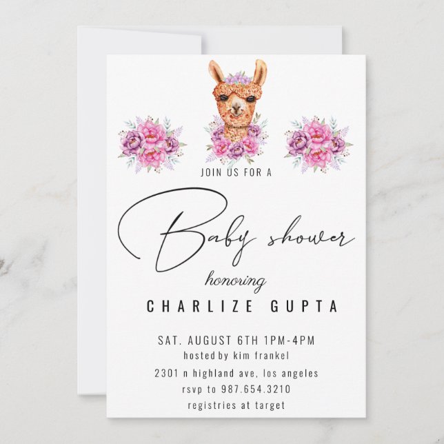 Invitación a Baby Shower de animales Safari de Lam (Anverso)
