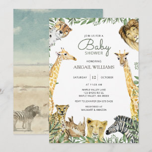 Invitación a Baby Shower de animales salvajes de S