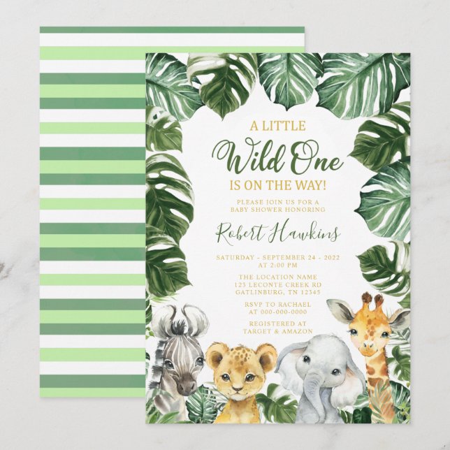 Invitación a Baby Shower de animales salvajes de u (Anverso / Reverso)