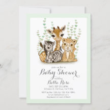 Invitación a Baby Shower de animales salvajes y sa