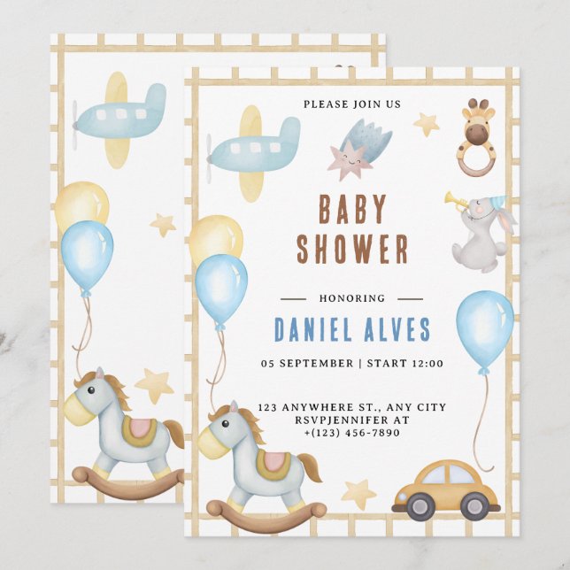 Invitación a Baby Shower de Animals Boy (Anverso / Reverso)