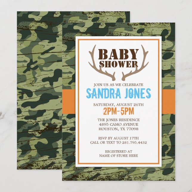 Invitación a Baby Shower de Antlers de venado (Anverso / Reverso)