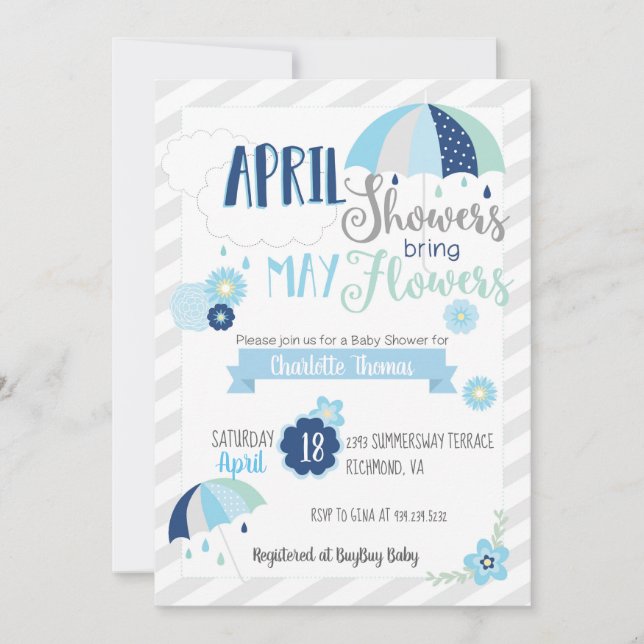 Invitación a Baby Shower de April Showers (Anverso)
