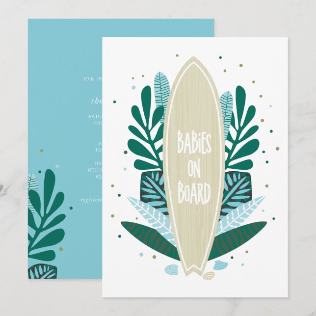 Invitación a Baby Shower de Aqua Baby On Board (Anverso / Reverso)