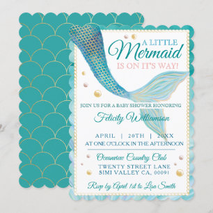 Invitación a Baby Shower de Aqua Ocean Mermaid Tai