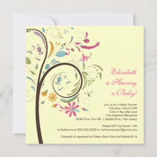 Invitación a Baby Shower de árbol floral de primav
