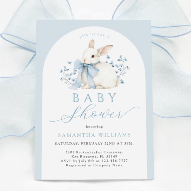 Invitación a Baby Shower de Arch Bunny Blue Floral (Subido por el creador)