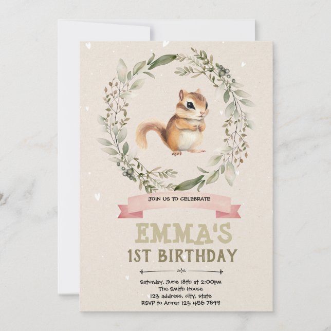 Invitación a Baby Shower de ardilla (Anverso)