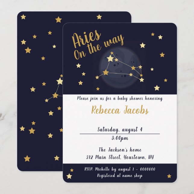 Invitación a Baby Shower de Aries zodiac (Anverso / Reverso)