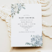 Invitación a Baby Shower de AUSHA Dusty Blue Flora