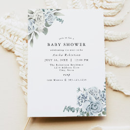 Invitación a Baby Shower de AUSHA Dusty Blue Flora