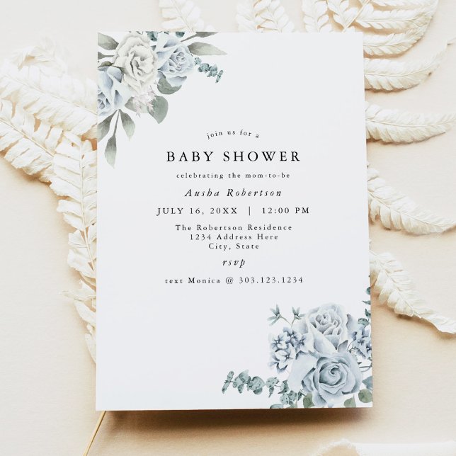 Invitación a Baby Shower de AUSHA Dusty Blue Flora (Subido por el creador)