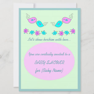 Invitación a Baby Shower de aves licitantes y flor