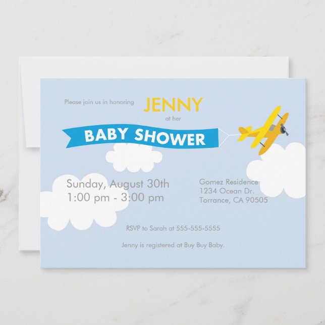 Invitación a Baby Shower de avión (Anverso)