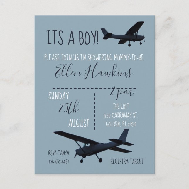 Invitación a Baby Shower de avión (Anverso)