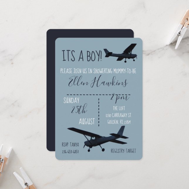 Invitación a Baby Shower de avión (Anverso/Reverso In Situ)