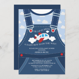 Invitación a Baby Shower de avión de Cute Overalls