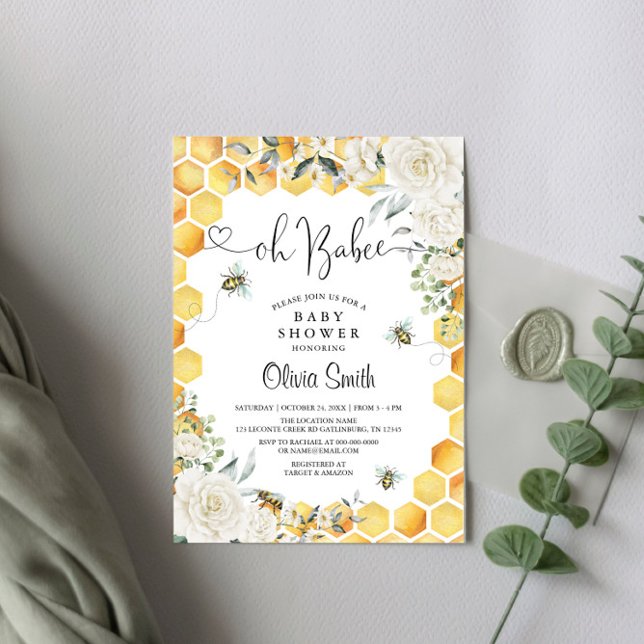 Invitación a Baby Shower de BaBee White Floral (Subido por el creador)