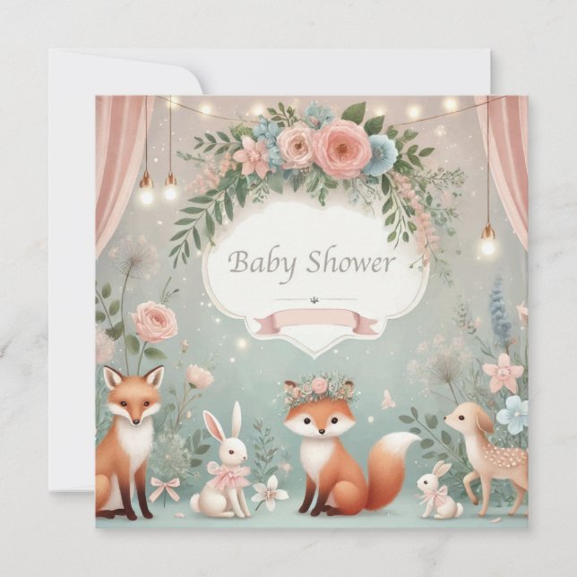 Invitación a Baby Shower de Baby Animals (Anverso)