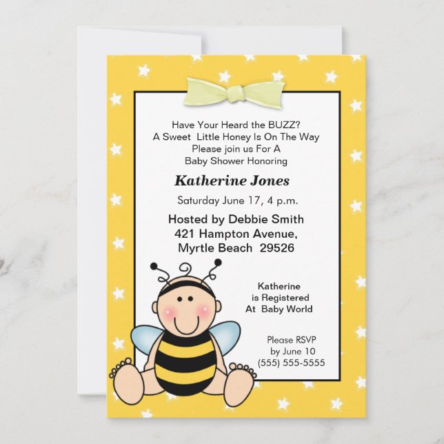 Invitación a Baby Shower de Baby Bee (Anverso)