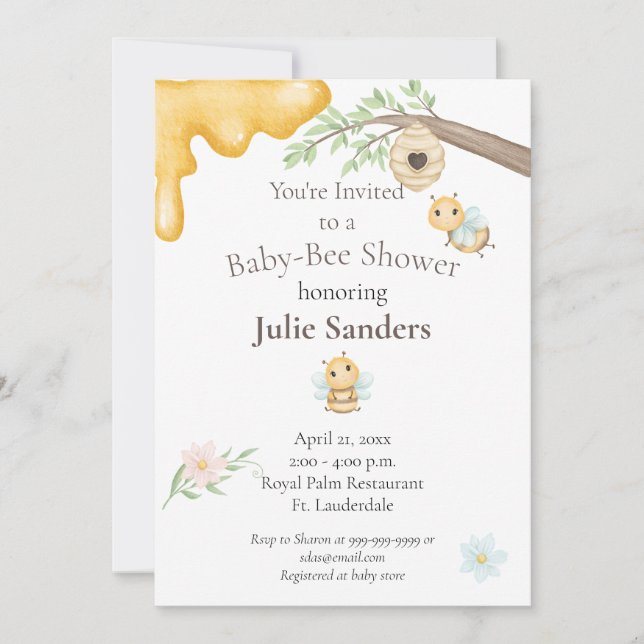 Invitación a Baby Shower de Baby Bee (Anverso)