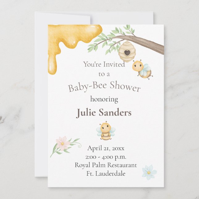 Invitación a Baby Shower de Baby Bee (Anverso)