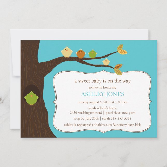 Invitación a Baby Shower de Baby Birds (Anverso)