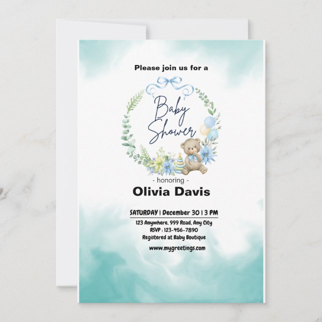 Invitación a Baby Shower de Baby Blue (Anverso)