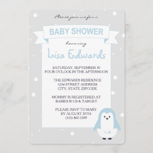 Invitación a Baby Shower de Baby Blue Penguin