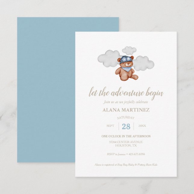 Invitación a Baby Shower de Baby Boy Adventure (Anverso / Reverso)