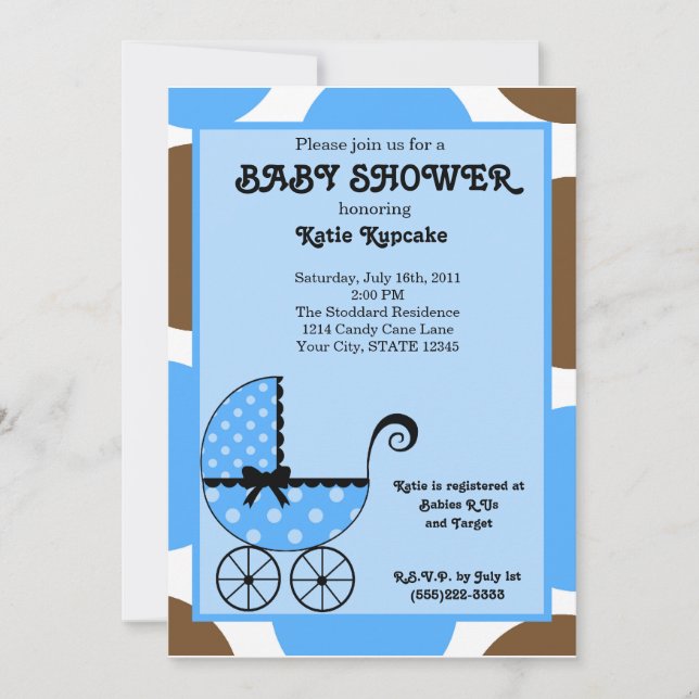 Invitación a Baby Shower de Baby Boy Polka Dot Str (Anverso)