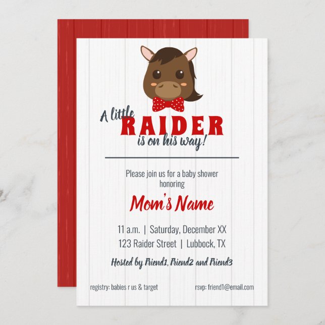 Invitación a Baby Shower de Baby Boy Red Horse (Anverso / Reverso)