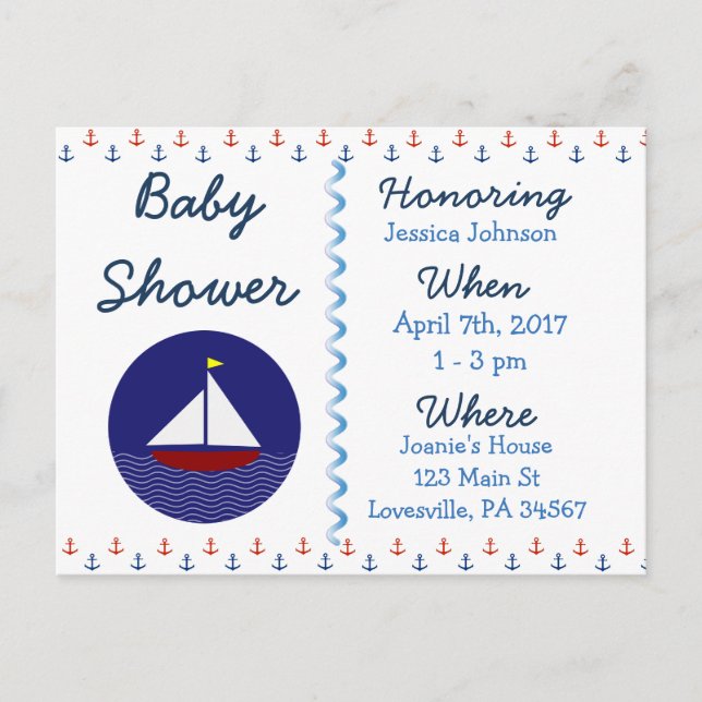 Invitación a Baby Shower de Baby Boy Sailboat Blue (Anverso)