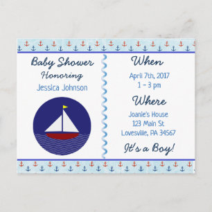 Invitación a Baby Shower de Baby Boy Sailboat Blue