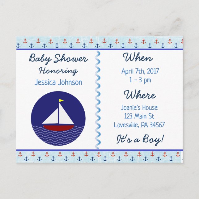 Invitación a Baby Shower de Baby Boy Sailboat Blue (Anverso)