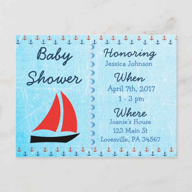 Invitación a Baby Shower de Baby Boy Sailboat Blue (Anverso)