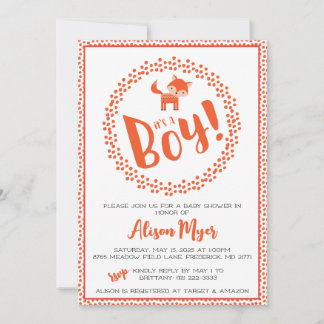 Invitación a Baby Shower de Baby Boy Woodland Fox