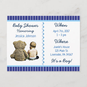 Invitación a Baby Shower de Baby Boy y Teddy Bear