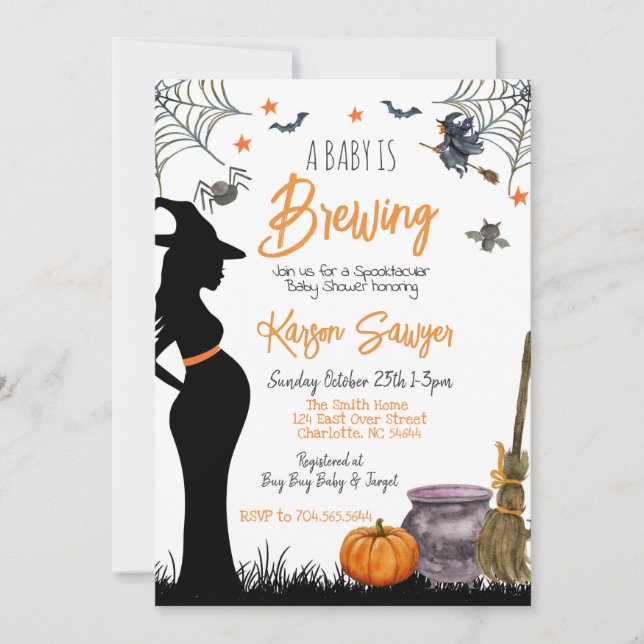Invitación a Baby Shower de Baby Brewing Halloween (Anverso)