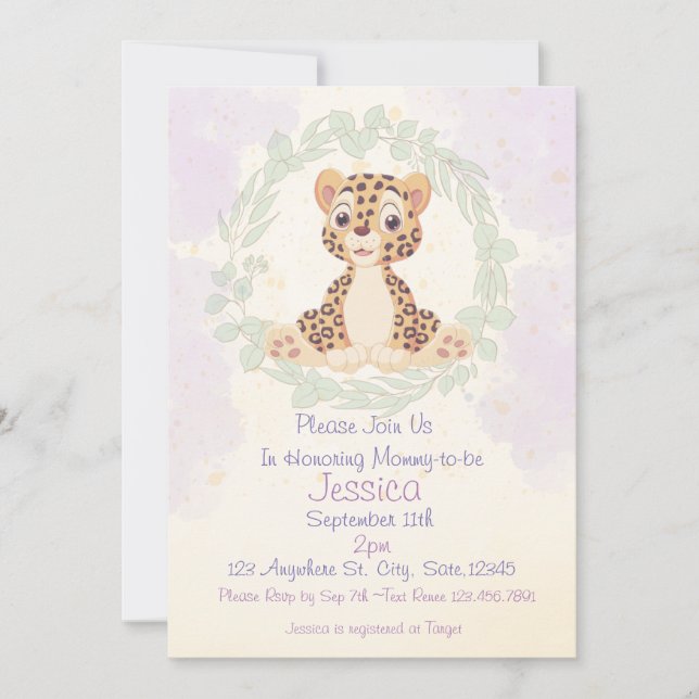 Invitación a Baby Shower de Baby Cheetah (Anverso)