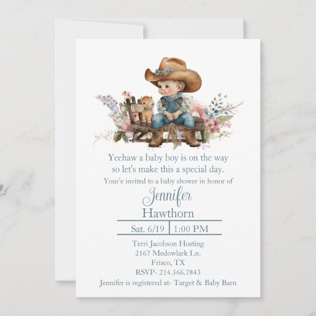 Invitación a Baby Shower de Baby Cowboy (Anverso)