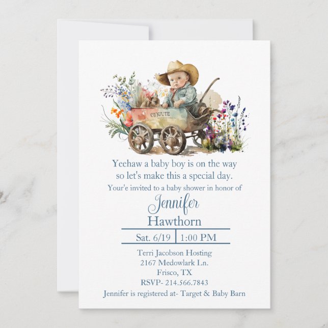 Invitación a Baby Shower de Baby Cowboy (Anverso)