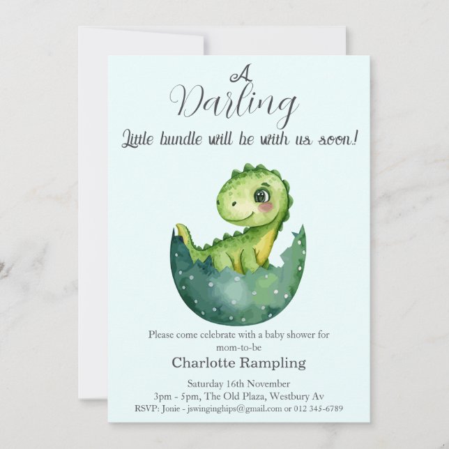 Invitación a Baby Shower de Baby Dino (Anverso)